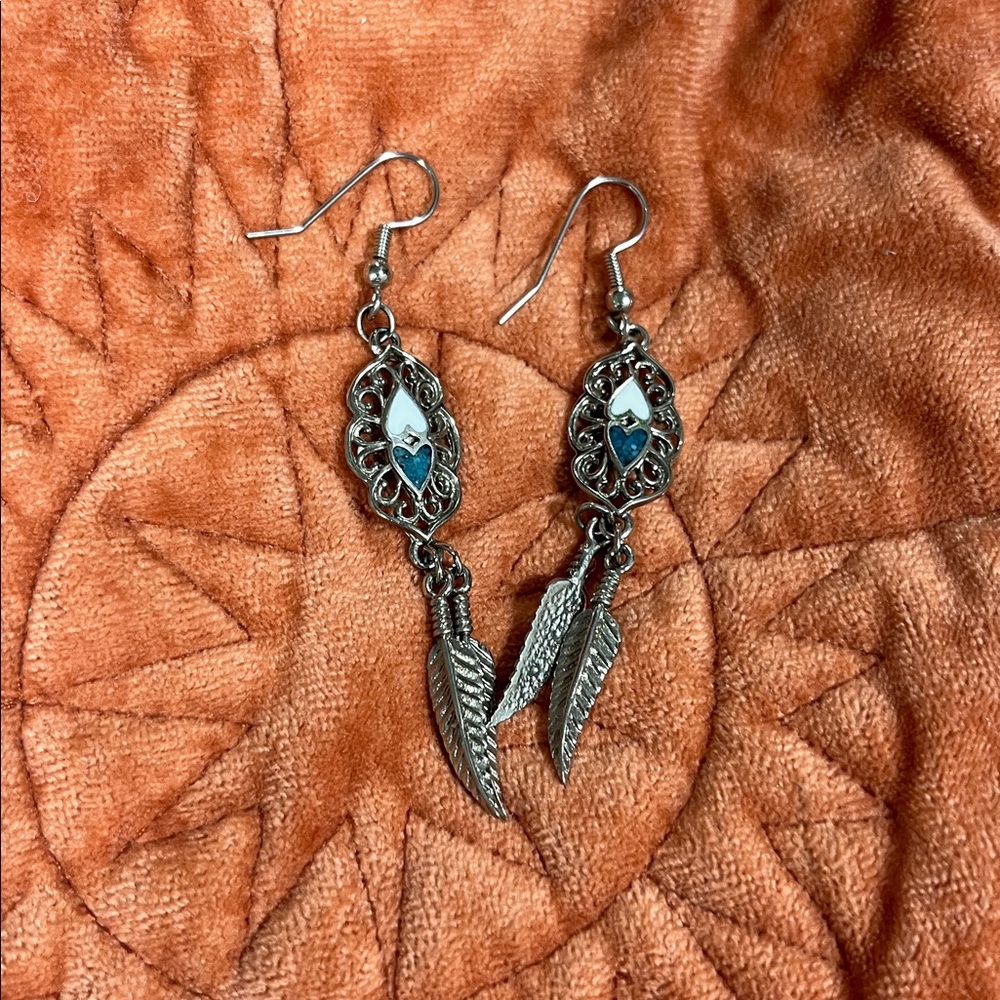 Silver Earrings with feather charms